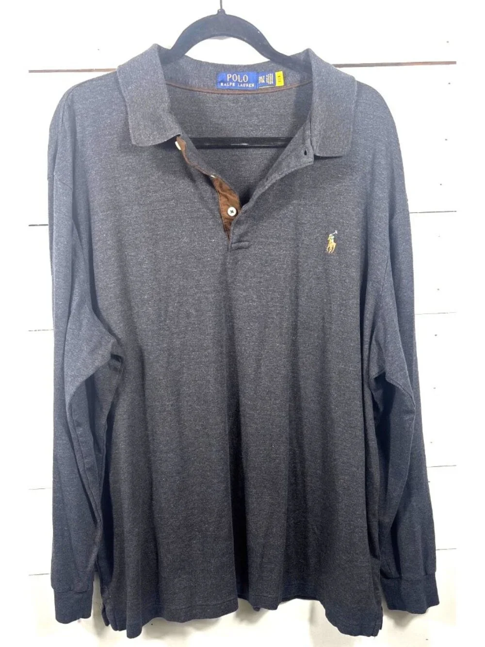 Polo Ralph Lauren 2XLT Long Sleeve Polo Shirt Heather Gray Cotton Blend